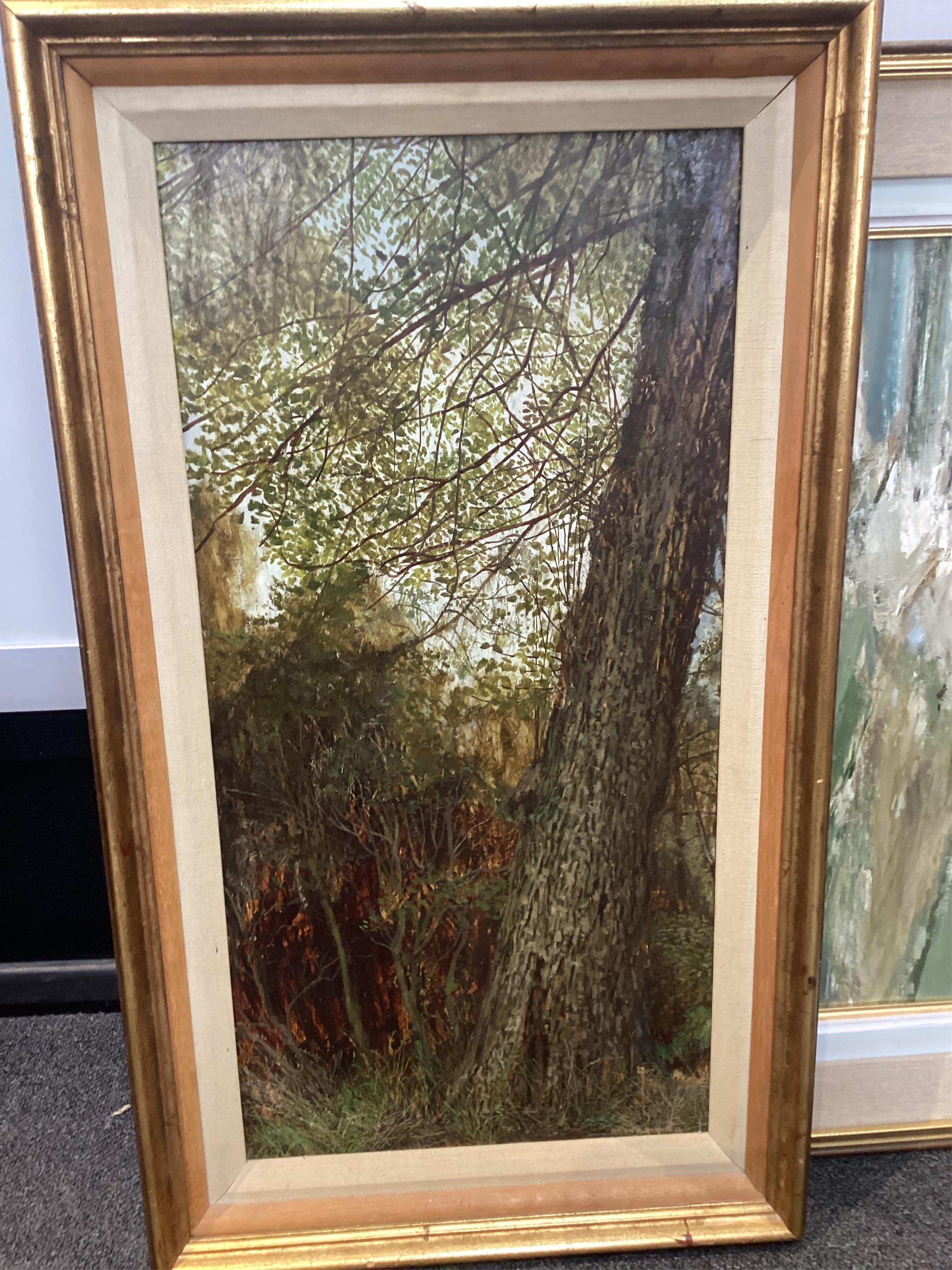 Maurice Sheppard (b.1947), oil on board, 'Landscape study, Memory of Giorgione', signed, 59 x 28cm. Condition - good